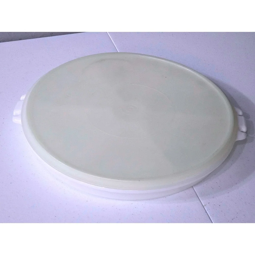 Vintage Tupperware White Divided Party Tray with Lid 405-9 6 Compartment Center